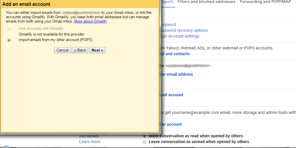Information Gmail Accounts and Import Interface - Add New Email 2
