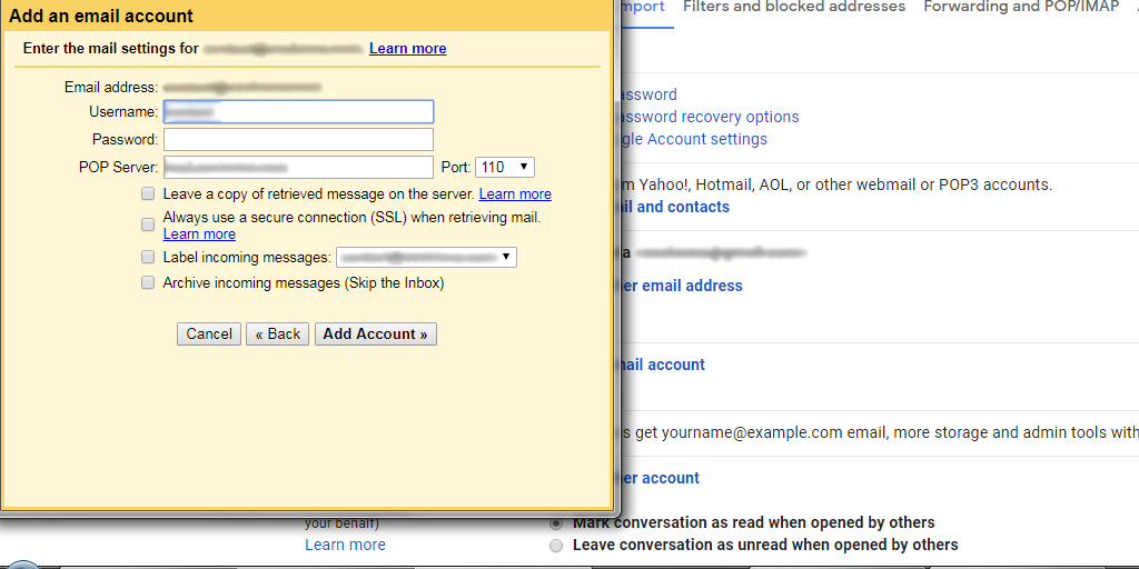 Information Gmail Accounts and Import Interface - Add New Email 3