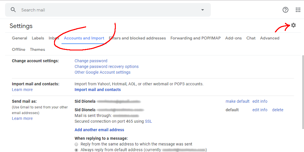 Information Gmail Settings Interface